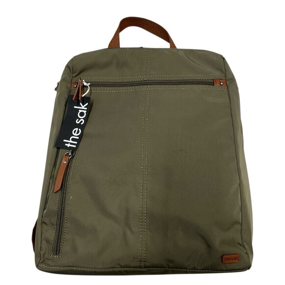 The Sak Esperato Green Nylon Backpack Style Unisex Vegan Leather Straps Travel - Picture 1 of 16